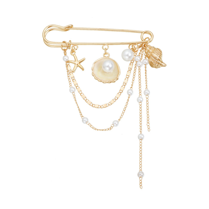 Wholesale Summer Conch Shell Starfish Dot Diamond Pearl Brooch
