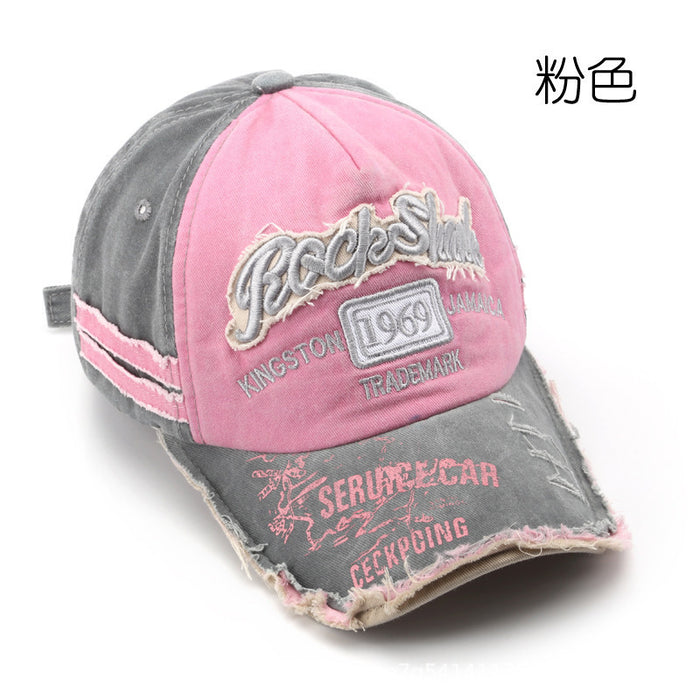 Wholesale Vintage Washed Distressed Letter Embroidered Ripped Baseball Cap