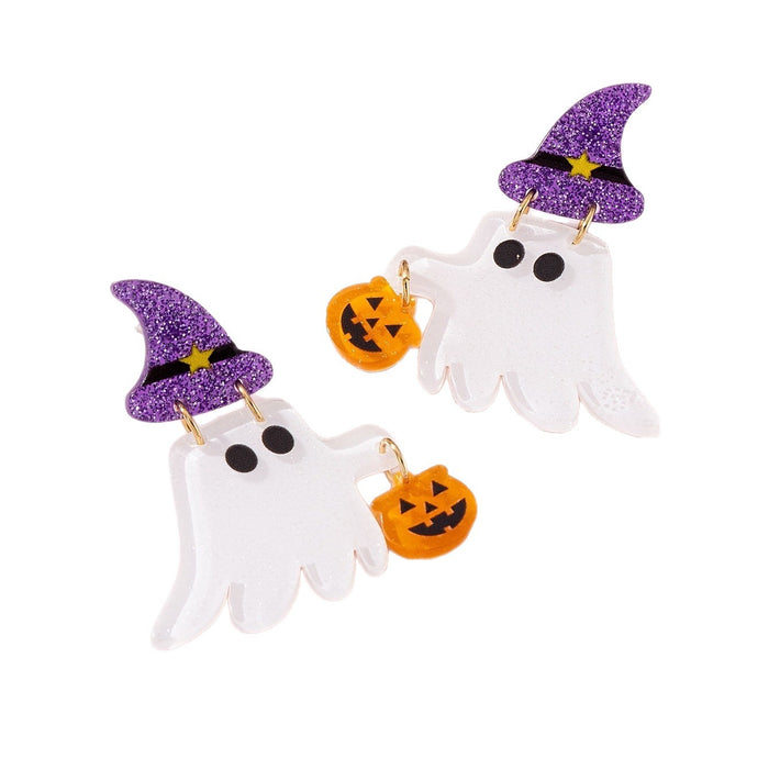 Wholesale 2D Acrylic  Witch Hat Ghost Pumpkin Drop Earrings For Women Trendy Fashion Accessory For Gift And Boutique Resale
