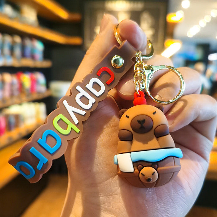 Wholesale Silicone Capybara Keychain Charm Eat Watermelon Design