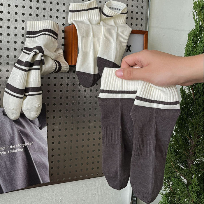 Wholesale Boneless and minimalist cotton socks with breathable and sweat absorbing stripes and color blocking