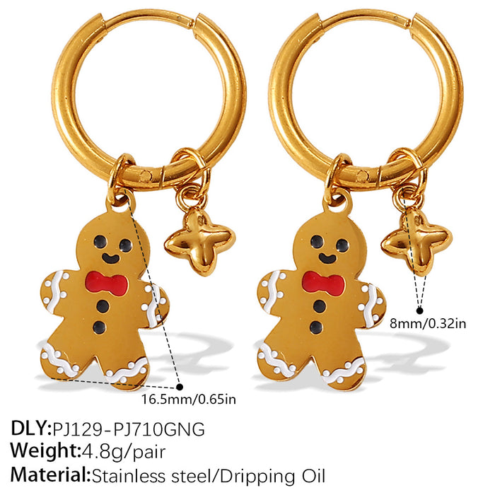 Wholesale Christmas Collection Gingerbread Man Pendant Earrings Stainless Steel