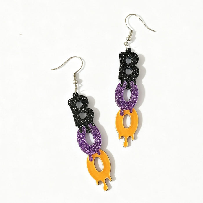 Wholesale  BOO Glitter Acrylic Double Layer Letter Earrings Trendy Jewelry Accessory Party Gift