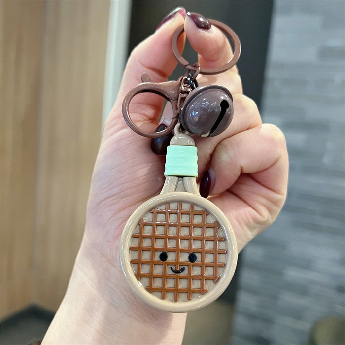 Wholesale Cute PVC cartoon colorful tennis racket keychains with bell