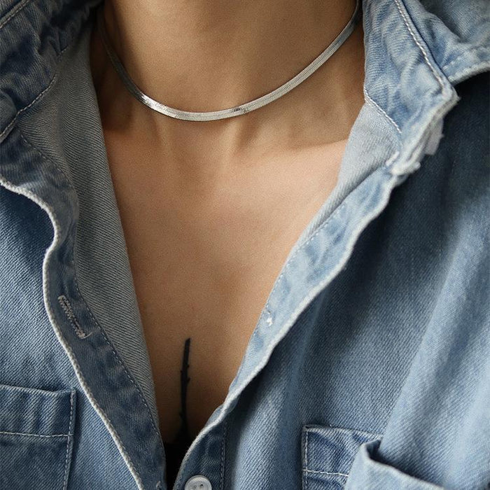 Wholesale Personality Trendy Cold Wind Wide Flat Thin Stacked Collarbone Necklace Titanium Steel
