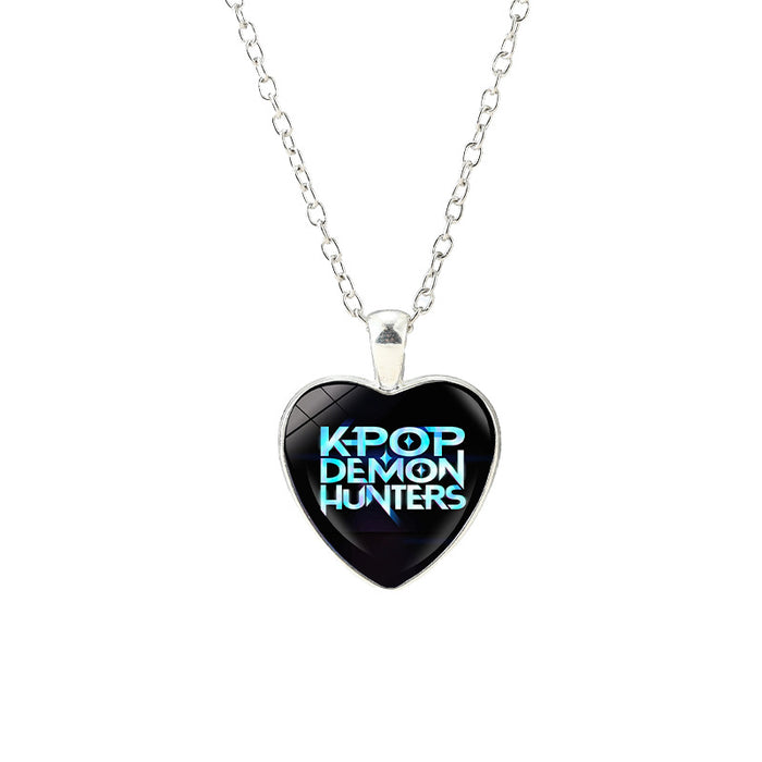 Wholesale Anime Kpop glass heart pendant Necklaces