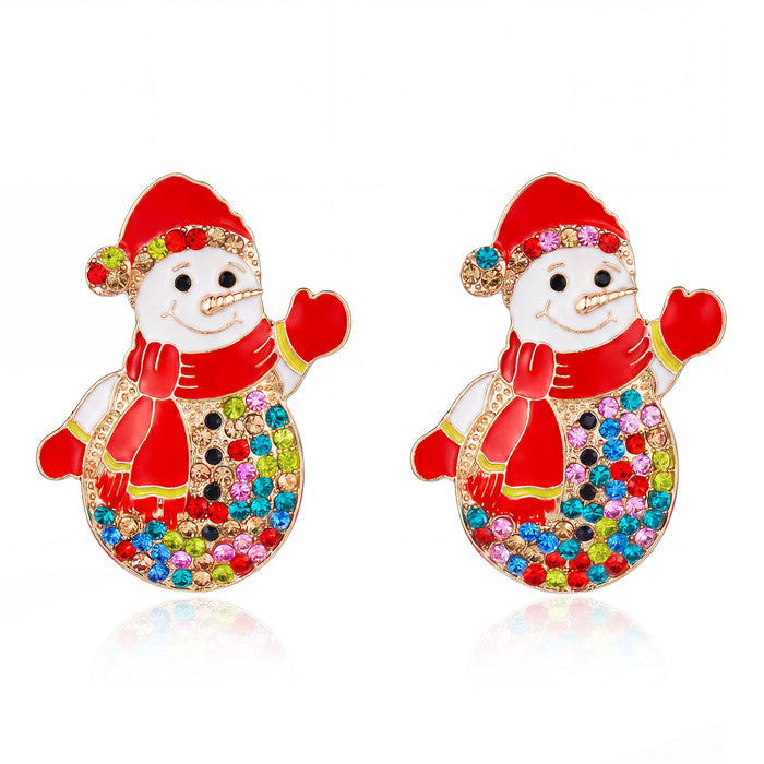 Wholesale Alloy Christmas Snowman Earrings with Rhinestone and Pearl Fashion Accessory Gift