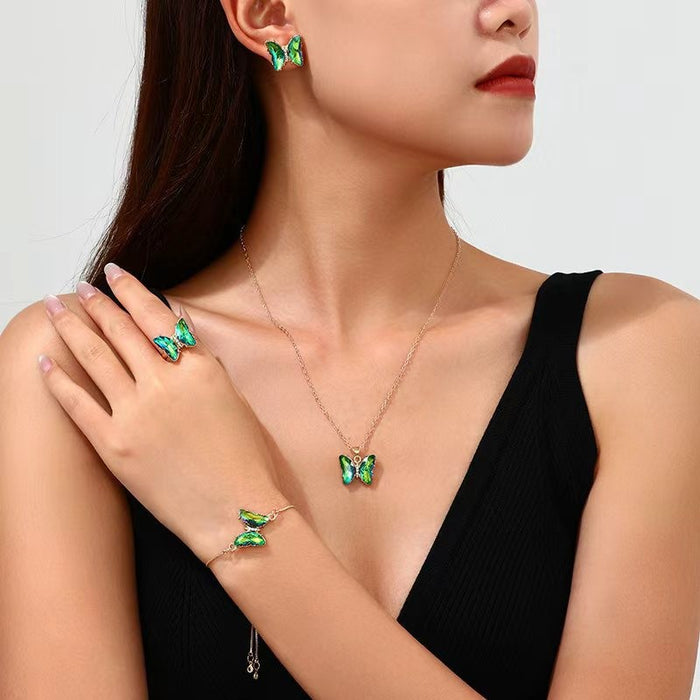Wholesale Trendy Butterfly Jewelry Set Earrings Necklace Ring Alloy Fashion Accessory