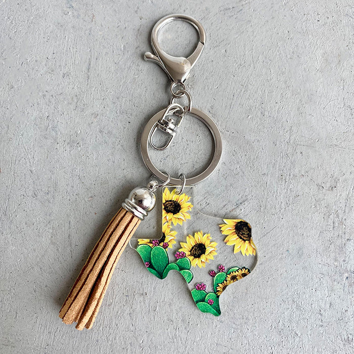 Wholesale 3pairs/pack Sunflower Cactus Map Shape Acrylic Keychain JDC-KC-HeYi022