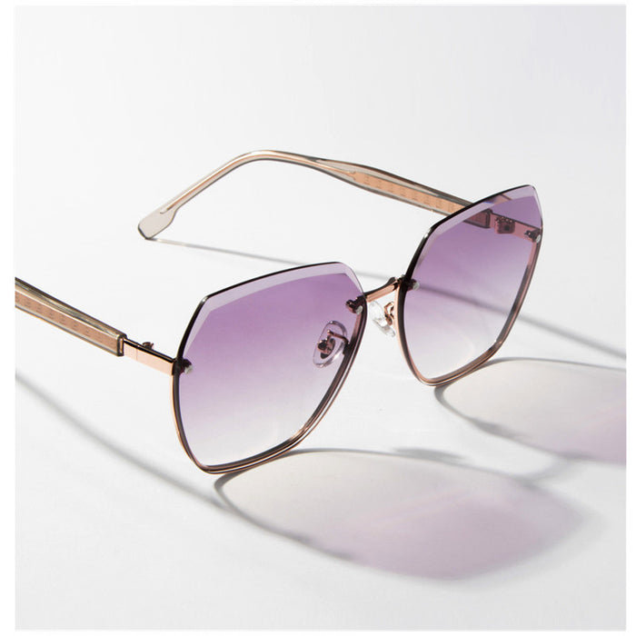 Wholesale Polygonal sunglasses frameless sunglasses, high-end large frame style, slimming effect