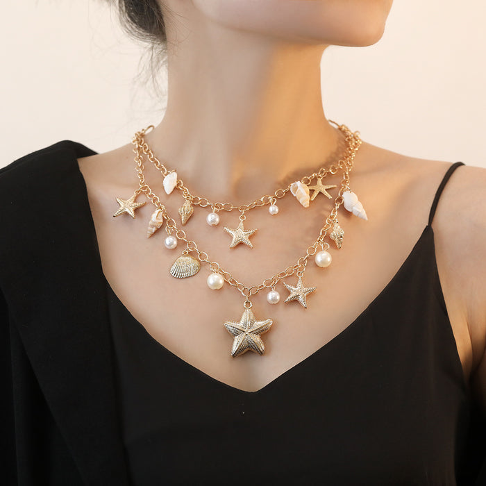 Wholesale Shell and Conch Pendant Necklace, Starfish Imitation Pearl Beaded Jewelry for Women