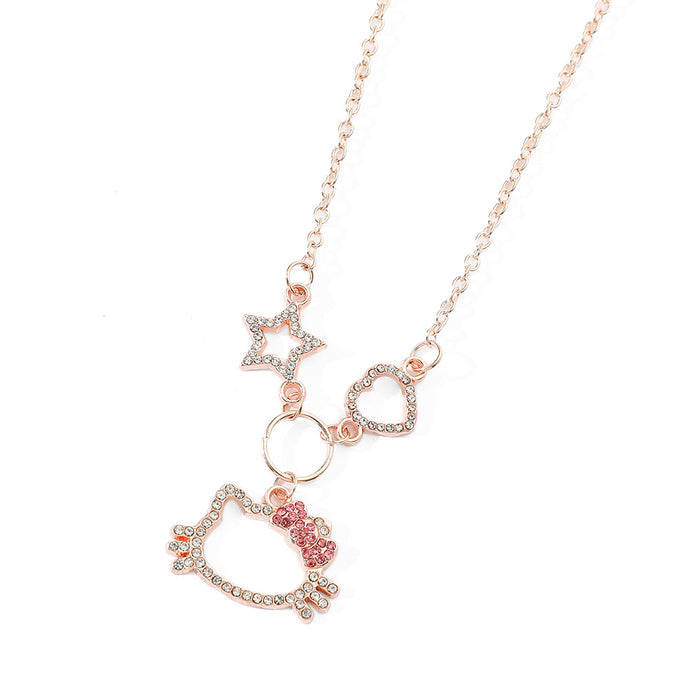 Wholesale Cartoon cat necklace pendant rhinestone enamel jewelry