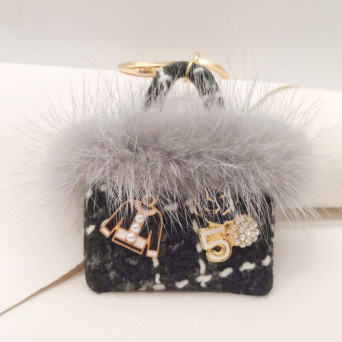 Wholesale Fabric Mink Fur Handbag Keychain JDC-KC-ZhanLun015