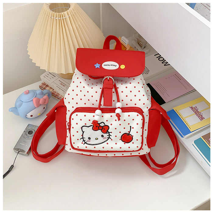 Wholesale Large capacity polka dot flap backpack with cute red kitten design