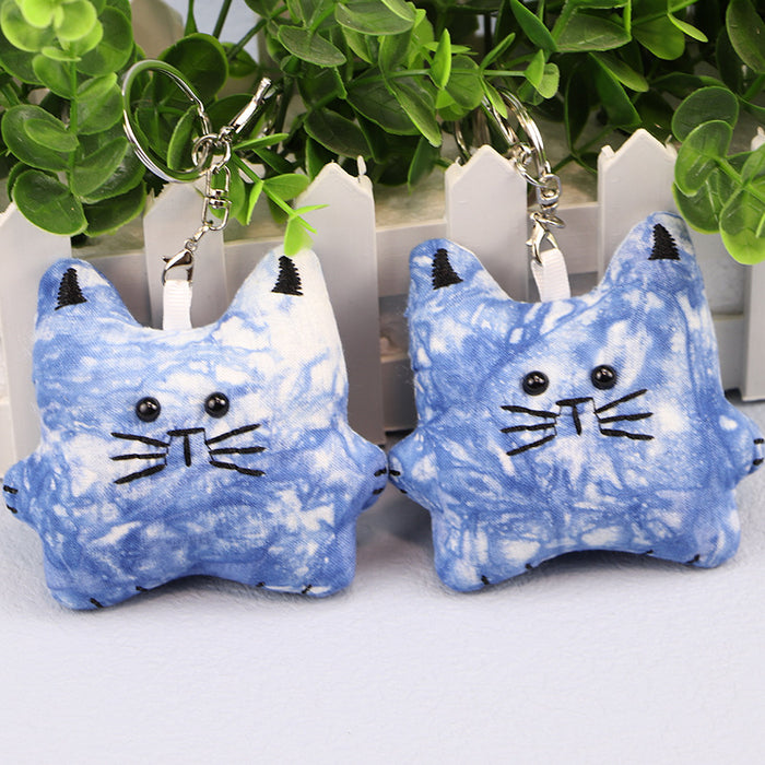 Wholesale Handmade fabric tie dye blue dye cartoon microphone keychain pendant bag hanging