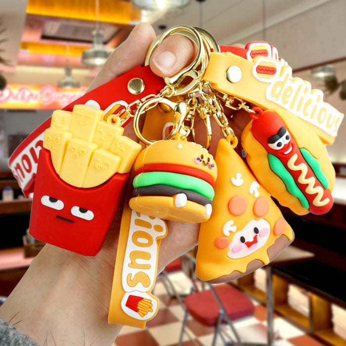 Wholesale Cartoon Simulation French Fries Burger Silicone Doll Keychain JDC-KC-Yexiang003