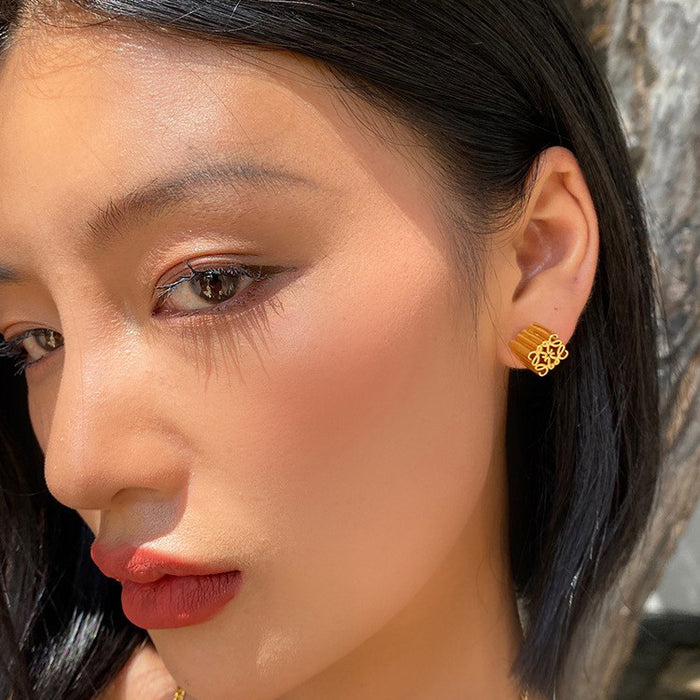 Wholesale Chinese knot element solid brass gold-plated stud earrings