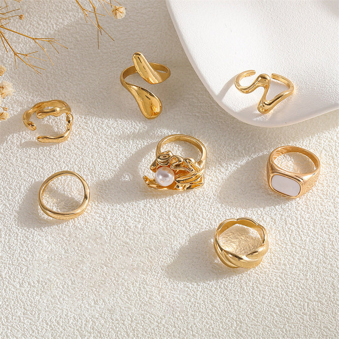 Wholesale Combination 7-Piece/Set Ring Fashion Versatile Asymmetrical Geometric Cross Ring