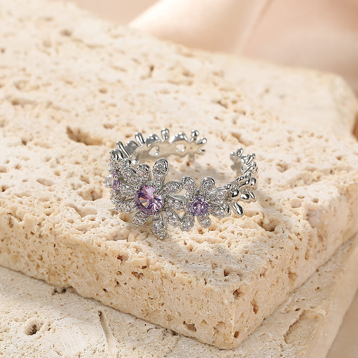 Wholesale Flower design, light luxury zircon ring, atmospheric, versatile, elegant temperament, adjustable opening, wholesale