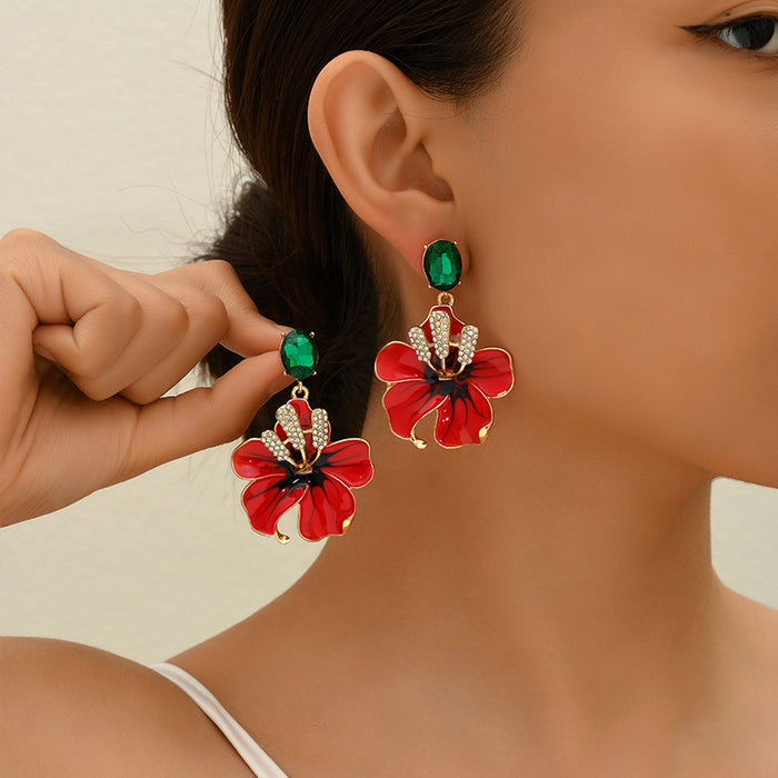 Wholesale Personalized alloy flower earrings with vintage silver needles and diamond studded earrings
