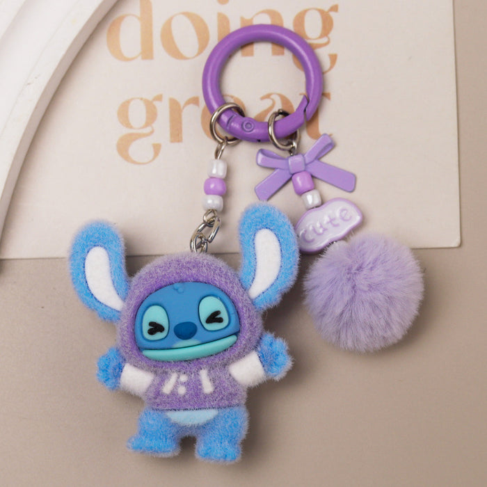 Wholesale Cute cartoon character flocked keychain