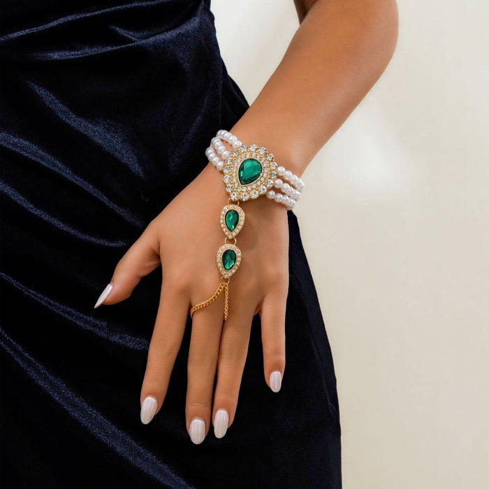 Wholesale Exaggerated design, pearl studded diamond water droplet bracelet, ring, one-piece bracelet, high-end necklace