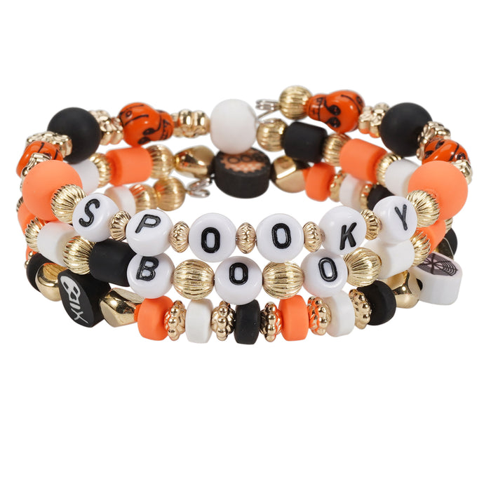 Wholesale Halloween Letter HALLOWEEN BOO SPOOKY Bead Soft Ceramic Bracelet JDC-BT-Xiny063