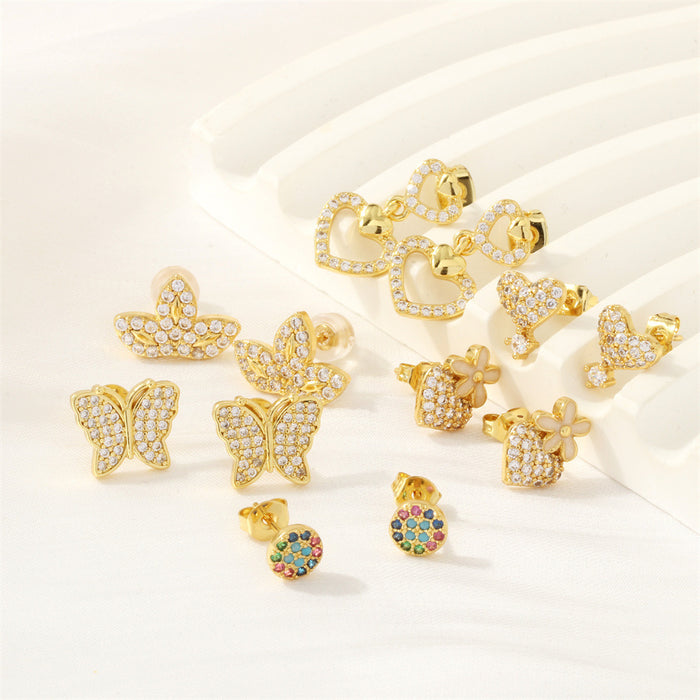 Wholesale 18K Gold-plated Copper-plated Zircon Heart-shaped Earrings JDC-ES-TianYi005