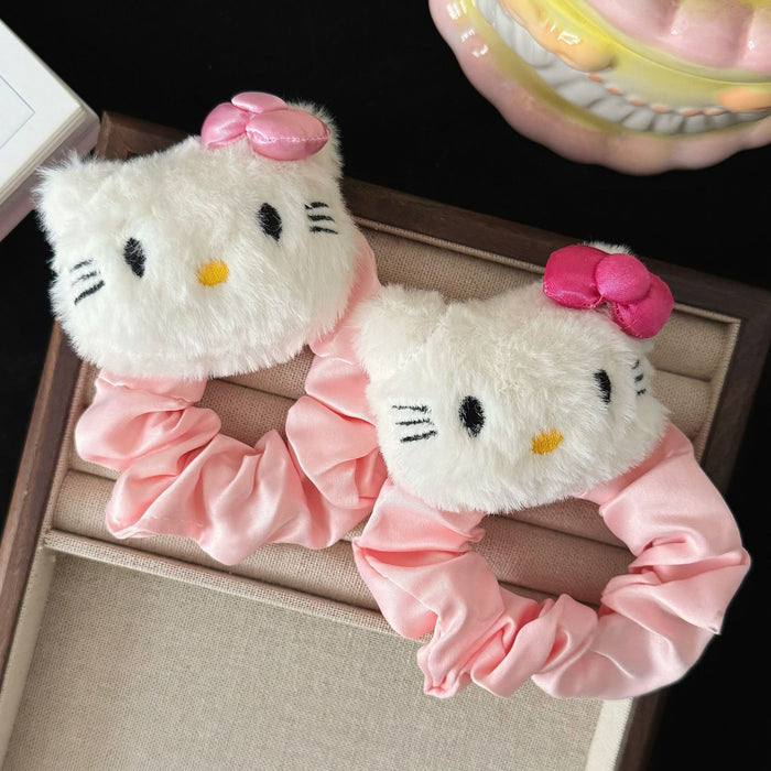 Wholesale Pink bow tie plush cat hair ring cute sweet girl ponytail hair rope hair accessories