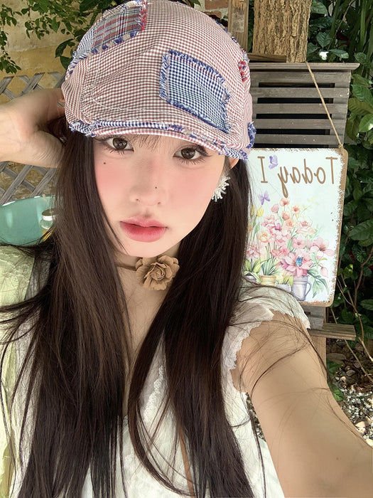 Wholesale Casual versatile forward hat, vintage vintage vintage hat, personalized plaid patchwork beret