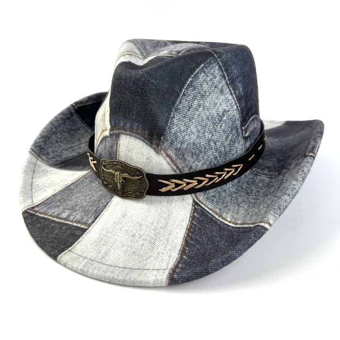 Wholesale Vintage denim patchwork top hat, new high-end sunshade and sun protection hat