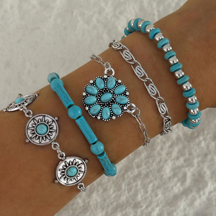 Wholesale Women S Silver Boho Turquoise Leaf Bow Bracelet Jewelry Accessory Gift