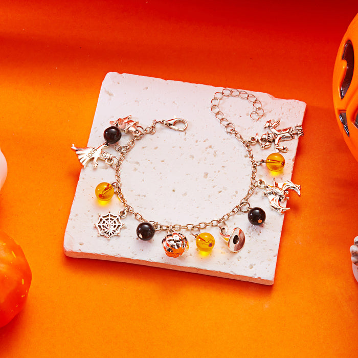 Wholesale  Pumpkin Skull Pendant Bracelet Colorful Beaded Diamond  Ghost Horror Bracelet
