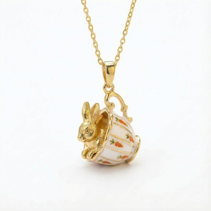 Wholesale Cat dog rabbit fox cup gold pendant necklace teacup rabbit design