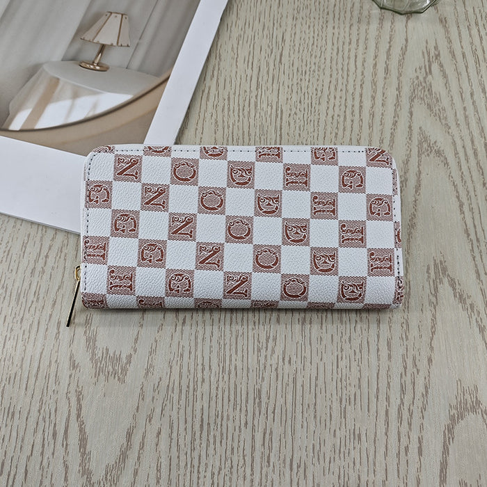 Wholesale Faux Leather Women S Long Wallet Pink Letter Print Zip Around Retro Style Casual Fashion Accessory