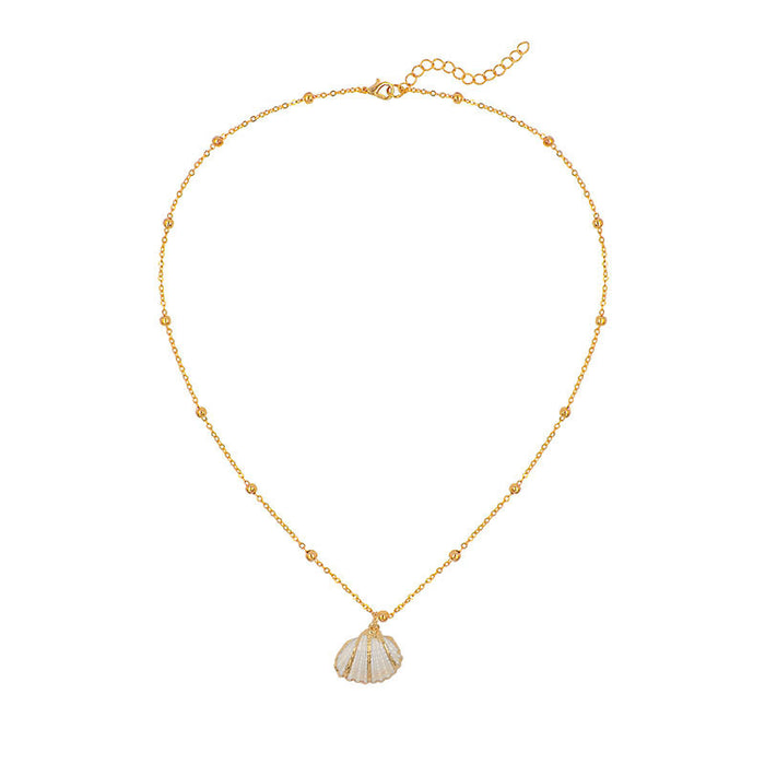 Wholesale Bohemian Beach Style Shell Pendant Necklace Gold Plated Edge Jewelry Accessory MOQ≥2