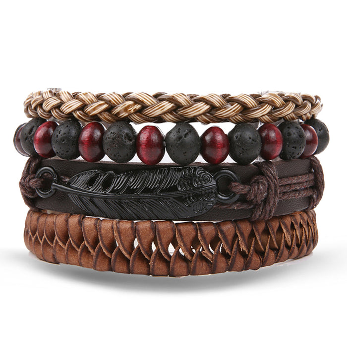 Wholesale Hollow Triangle Leather Men's Bracelet JDC-BT-HanShi005