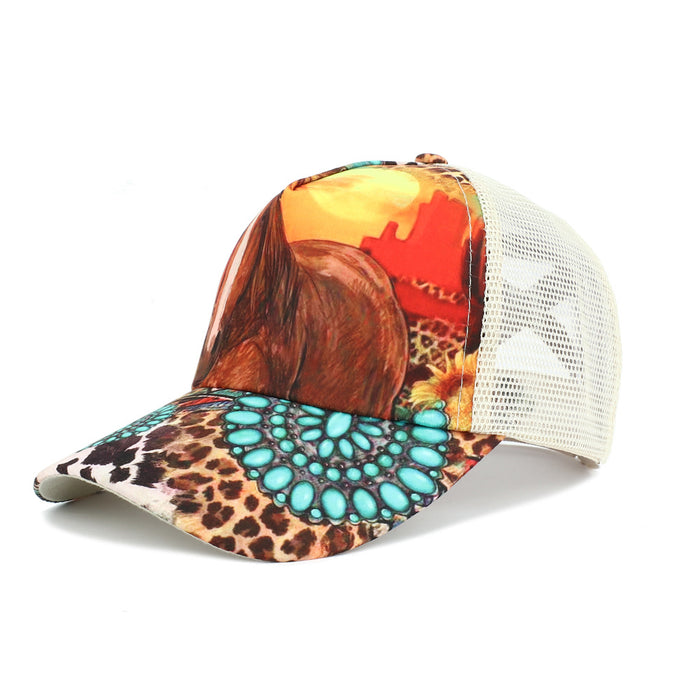 Wholesale Cotton Western Style Horse Turquoise Baseball Cap Mesh Cap JDC-FH-RongZ008