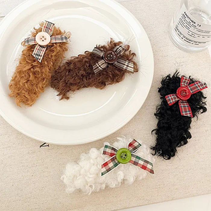 Wholesale Plush bow button hair clip