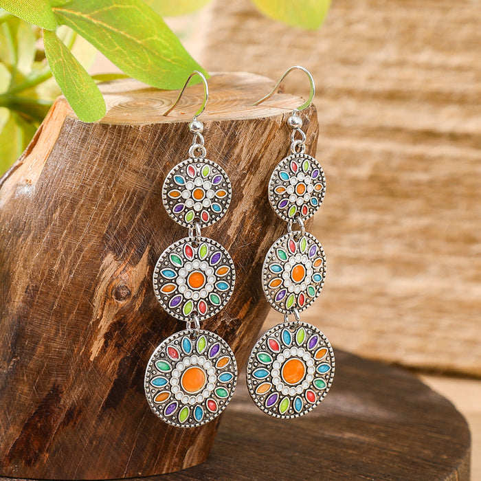 Wholesale Dripping Glaze Alloy Earrings Retro Ethnic Style Geometric Design MOQ≥2