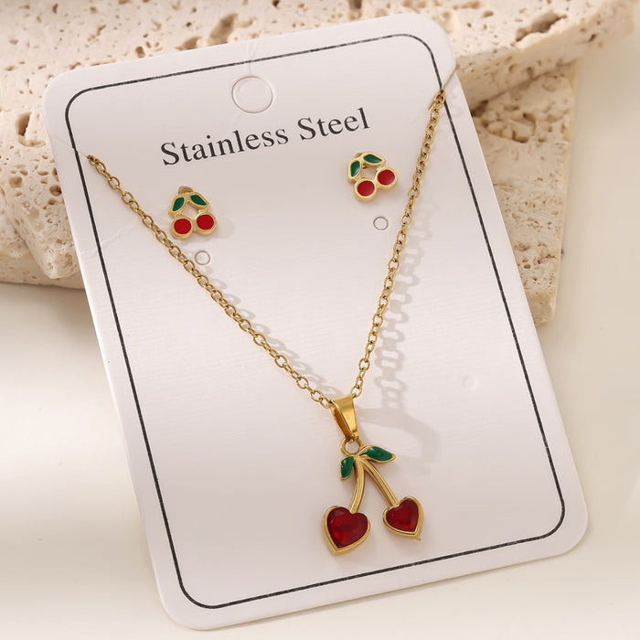 Wholesale Cherry pendant choker necklace stainless steel Earrings set