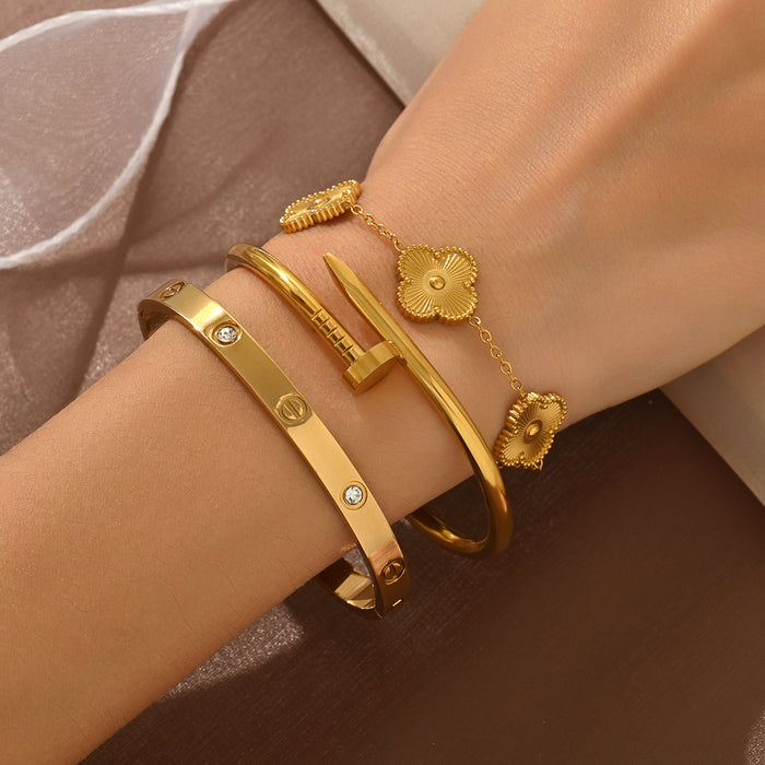 Wholesale Titanium Steel Four Leaf Clover Zircon Bracelet Elegant Women S Fashion Jewelry Accessory Boutique Resale