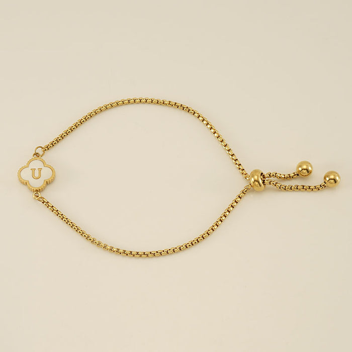 Wholesale Stainless Steel Seashell Four-Leaf Clover Letter Bracelet