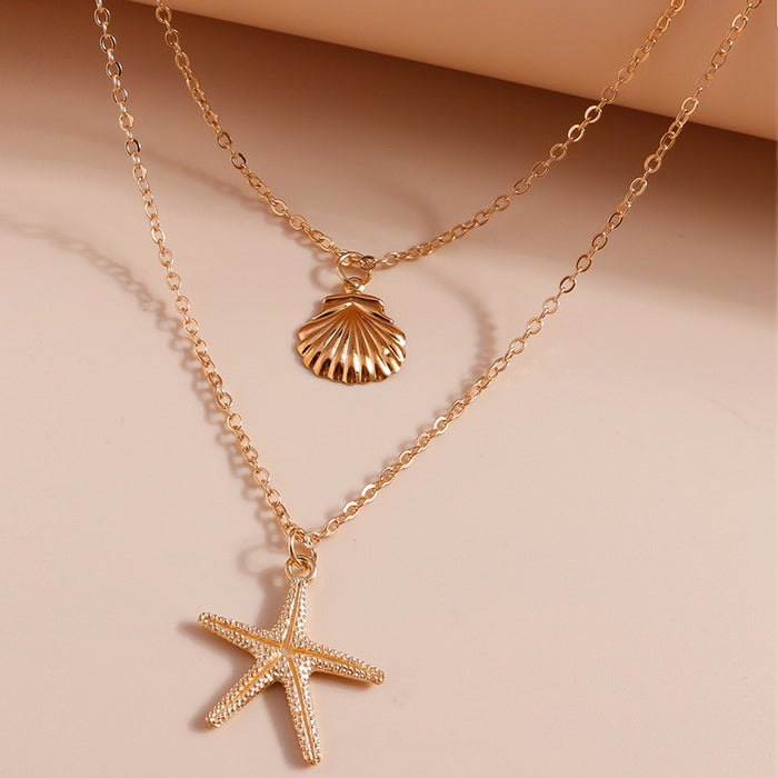 Wholesale Jewelry Simple Beach Shell Starfish Five-Pointed Star Double-Layer Necklace Necklace Hot Style