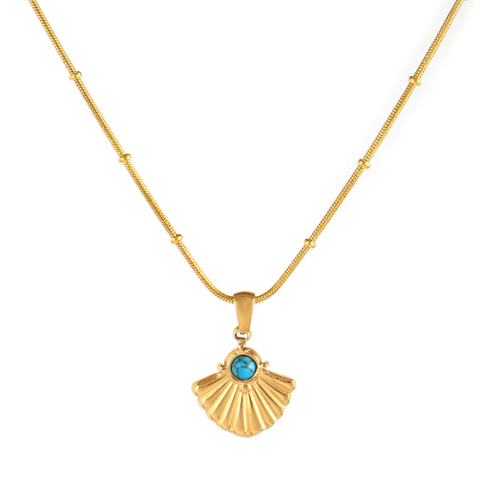 Wholesale Natural Stone Pendant Necklace Stainless Steel Turquoise Sun Pendant Clavicle Chain