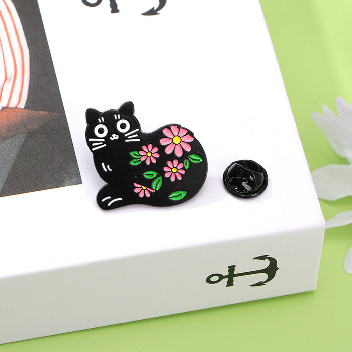 Wholesale Original cute black cat flowers and plants alloy brooch