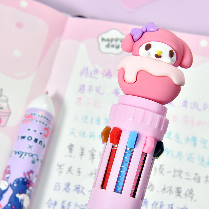 Wholesale cute cartoon multi-color ballpoint pen student Mark color journal pen 10 color ballpoint pen