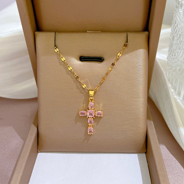 Wholesale Titanium Steel Micro-inlaid Light Luxury Zircon Cross Necklace JDC-NE-LG043