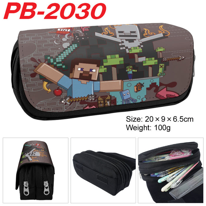 Wholesale Cartoon Game Themed Canvas Pencil Case Double Layer Zipper Large Capacity Student Stationery