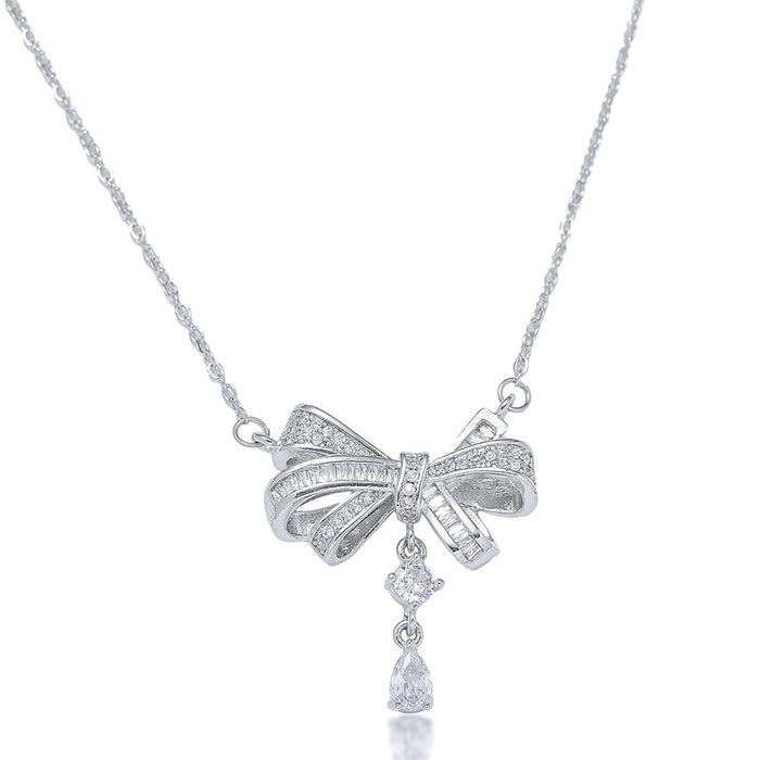 Wholesale Necklace, bow, square diamond, water droplet hollow out, full of diamonds, simple and niche design, collarbone chain